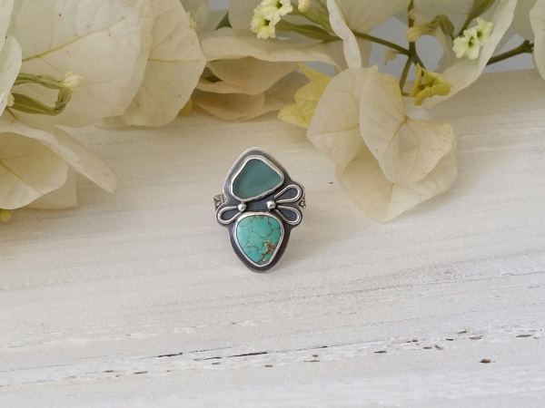 Turquoise and blue seaglass ring