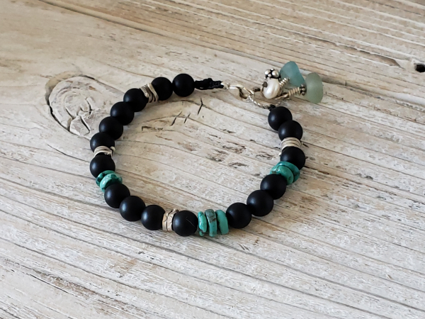 seaglass turquoise onyx boho bracelet