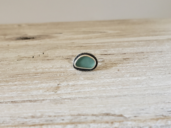 sterling silver and lagoon blue seaglass ring