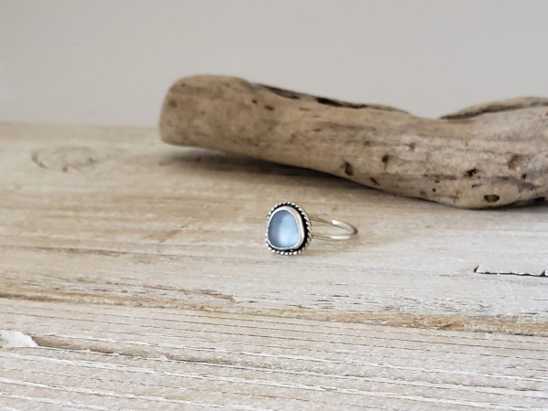 cornflower blue seaglass ring