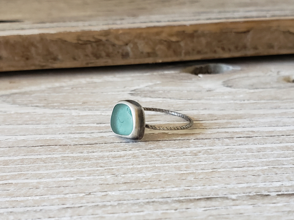 LIGHT TEAL BLUE SEA GLASS RING