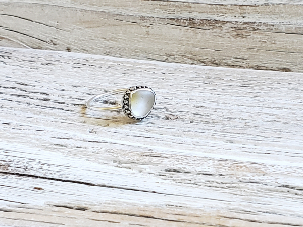 clear seaglass ring yellow accent