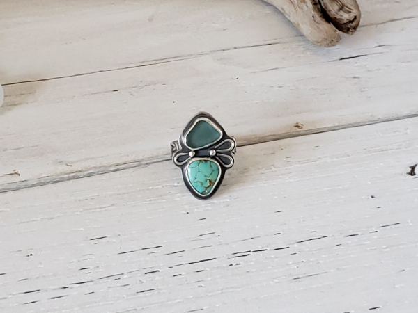 Blue seaglass and turquoise ring