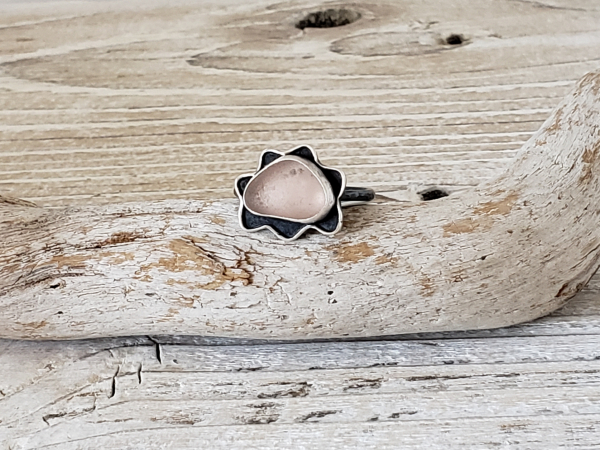 Sterling silver ring pink sea glass