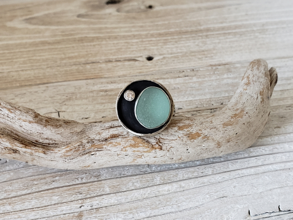 Aqua seaglass ring