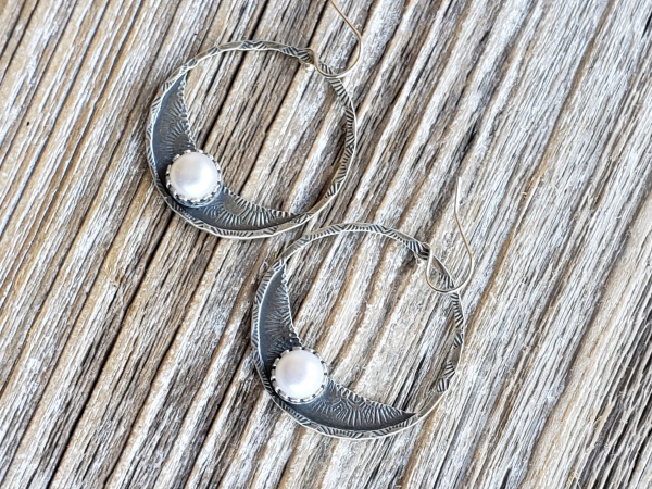 sterling silver and pearl hoop earrings