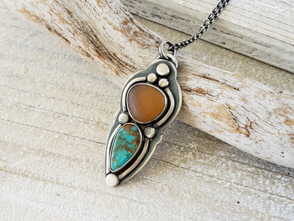 amber seaglass and turquoise necklace