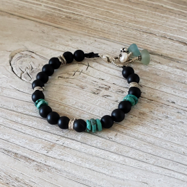seaglass turquoise onyx boho bracelet