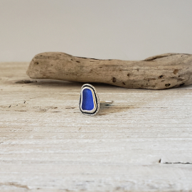 sterling silver and blue seaglass ring
