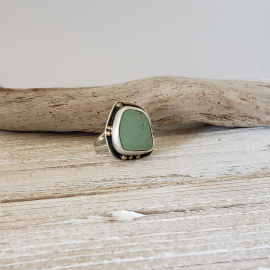 sage color sea pottery piece sterling silver ring
