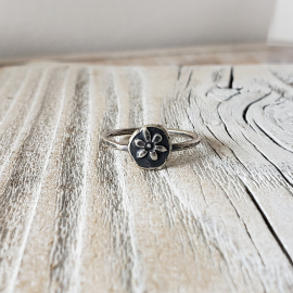 sterling silver ring stamped flower ring