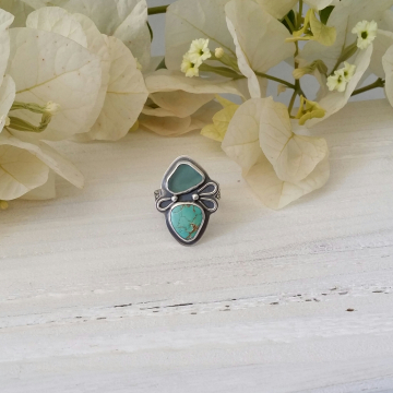 Turquoise and Blue Seaglass Ring