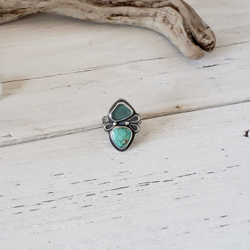 Turquoise and Blue Seaglass Ring