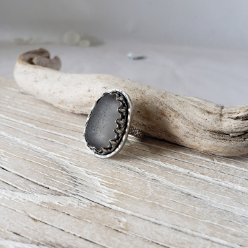 Gray Seaglass Statement Ring