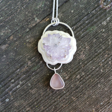Amethyst and lilac Seaglass Necklace