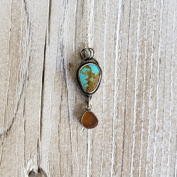Turquoise and Amber Seaglass Necklace