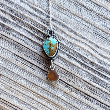 Turquoise and Amber Seaglass Necklace